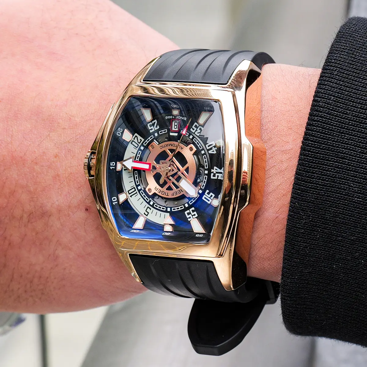 REEF TIGER Men's Watch Mechanical watch double-sided slim large dial Fashion sports men's watch luminous watch
