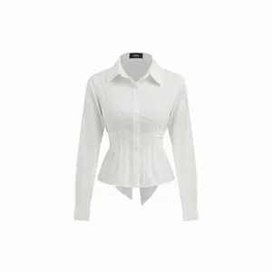 Cider Cotton-blend Collar Long Sleeve Tie Back Button Shirt