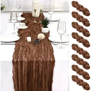 8 Pack Brown Cheesecloth Table Runner – 17x108 Inch Boho Gauze Cheese Cloth Runners for Wedding, Party, Baby & Bridal Shower, Home Decor