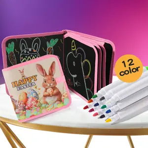 Dual-Sided Magic Drawing Board, Reusable Writing Practice Pad, Unisex Doodle Painting Book, Easter Surprise Gift, Includes 12 Color Watercolor Pens, Coloring Book Markers