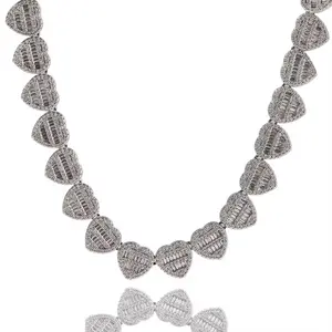 Iced Out Heart Shape Cz Heart Baguette Chain Popular Necklace Rapper Zirconia Bling HipHop Jewelry
