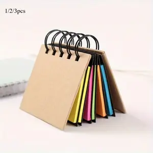 1/2/3pcs Portable Combination Sticky Notes, Spiral Notebook Self-Adhesive Notes, 3.3" X 3" X 0.79", Page Markers, Paper Tabs, Spiral Bound With Brown Cover.