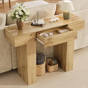 47 in Long Console Table with Drawer, Wooden Rectangular Sofa Table Behind The Couch, Industrial Farmhouse Entryway Foyer Hallway Tables for Entrance, Living Room(π-Shaped)
