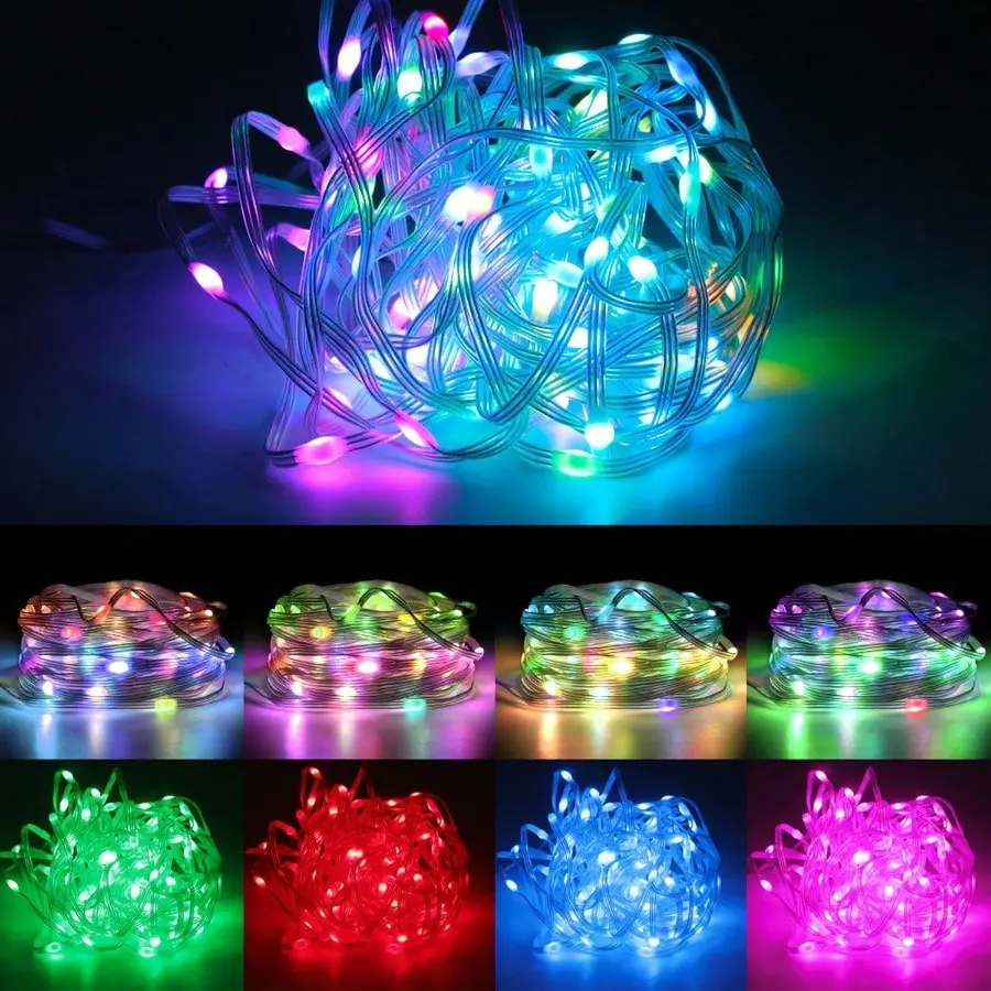 33ft LED Fairy Lights with Remote Control & USB Power - RGB Color Changing Dimmable String Lights Suitable for Christmas, Weddings, Indoor/Outdoor Holiday Decorations, USB-Powered LED Light