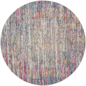 HomeRoots 5 ft. Round Ivory Abstract Striations Decorative Multicolor Area Rug, 385353, Decorative Rug, Multicolor Rug