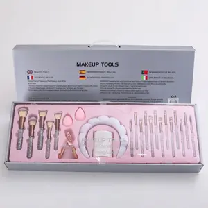 23Pcs Crystal Makeup Tool Set Brushes Crystal Headband Eyelash Curler Daily Makeup Essential Gift Idea for Her Decor