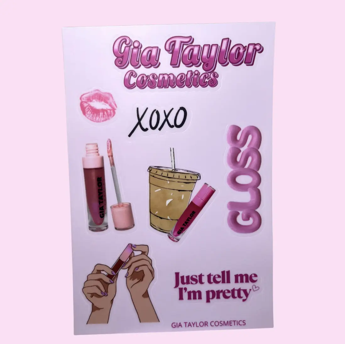 Sticker SHEET!  Contains 8 stickers all lipgloss theme with coffee and lipgloss and xoxo cute girly makeup stickers sheet