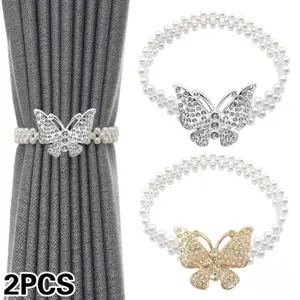 No-Drill Pearl Butterfly Curtain Tieback, Elegant Light Luxury Bow Design, Decorative Curtain Clip, Easy Installation, Window Decorations Supplies
