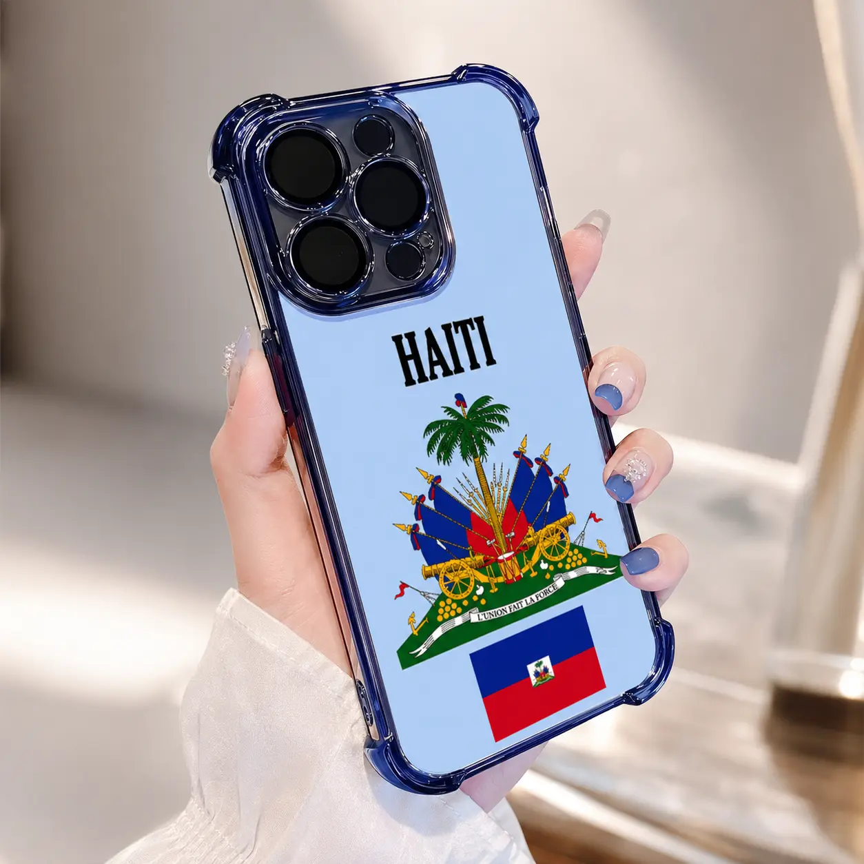 Haiti Flag Design Multi-Colored Border Electroplated TPU Case for iPhone 17 16 15 14 13 12 11& Samsung S26 Four Corners Anti-Fall Transparent Soft Silicone Shockproof, Accessories, Smartphone