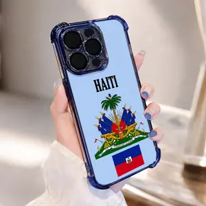 Haiti Flag Design Multi-Colored Border Electroplated TPU Case for iPhone 17 16 15 14 13 12 11& Samsung S26 Four Corners Anti-Fall Transparent Soft Silicone Shockproof