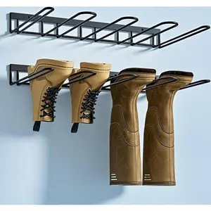 Wall Mounted Shoe Organizer, Metal Boot Rack for Entryway and Garage, Space Saving Shoe Storage for Tall Boots and Cowboy Boots, Durable 4-Pair Hanger with Non-Slip Trays, Rustproof Design (2 Pack) Hanging Hangable Black