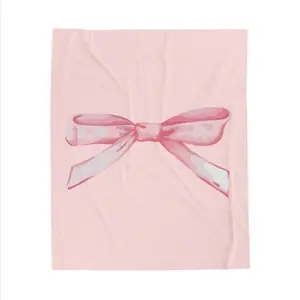 Velveteen Plush Blanket - Pink Bow Design, Soft Plush Material, Perfect for Cuddling, Ideal for Home & Comfort