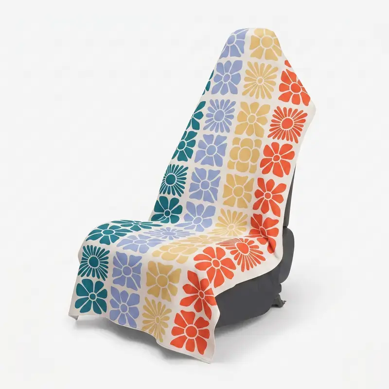 Retro Daisy Floral Car Seat Cover Towel, Colorful Flower Pattern Auto Seat Protector, Universal Soft Breathable Seat Cover, Washable Interior Accessory for Cars, SUVs & Trucks