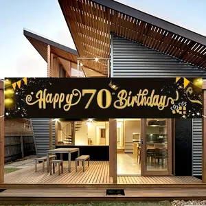 Happy 70th Birthday Themed Banner, 1 Count Exquisite Birthday Party Background, Photo Props, Outdoor Decoration for Home Garden Yard, Ornaments