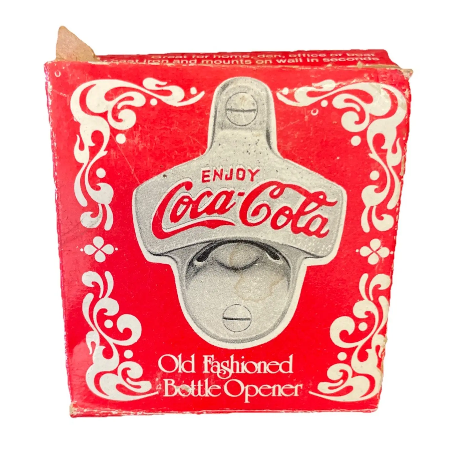 Coca Cola Old Fashioned Bottle Opener Wall Mount Metal & Box, No Screws