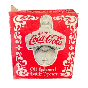 Coca Cola Old Fashioned Bottle Opener Wall Mount Metal & Box, No Screws