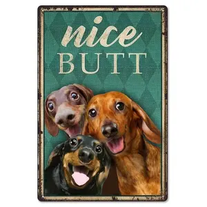 Nice Butt Funny Dachshund Dogs 8x12 Inch Aluminum Metal Sign - Playful Wall Decor for Bathroom, Dog Lover Room, Pet Salon - Retro Tin Sign Gift for Dachshund Owners & Humor Fans