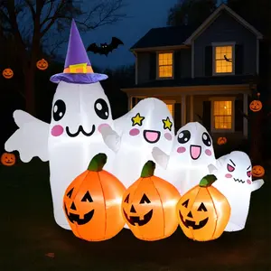 GARIG 7.2FT Halloween Inflatables Outdoor Decorations Little White Ghost and Pumpkin Build-in LEDs Lights Blow Up Yard Decorations for Garden Lawn Indoor Party Holiday Decor house