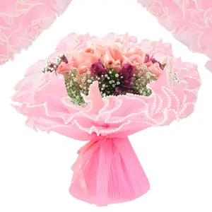 Valentine's Day Floral Decorations, 141-Inch Long Pleated Wavy Bouquet Wrapping Mesh, Transparent Flower Packaging Material