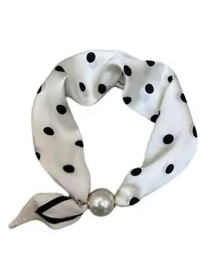 Faux Pearl Decorated Scarf, Elegant Letter & Ditsy Floral & Polka Dot Pattern Short Scarf for Women, Fashion Accessories for Daily Wear, Summer Scarf