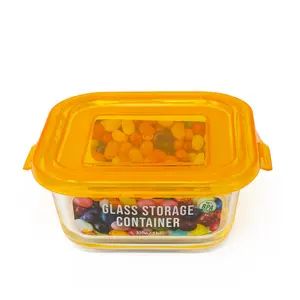 Glass Container / Containers with Orange Lid Heat-Resistant Airtight 11oz Square Baking Dish 320 ML
