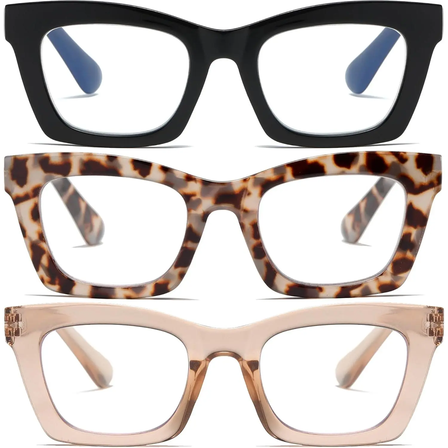 Women's Oprah Style Lightweight Reading Glasses - Adjustable, Blue Light Blocking, 145° Open Spring Hinge Stylish Frames