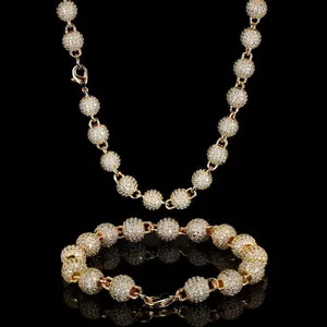 [ICE HUE] Unisex 2pcs 18K Gold Vacuum Plated Copper 8mm Bead Chain Necklaces with 5A+ Sri Lanka Zircon, Miami-Italy-Mexico & Micro Inspired Luxury Costume Jewelry for Daily Wear, Casual Gifting, Hip Hop Style, Unisex Jewelry
