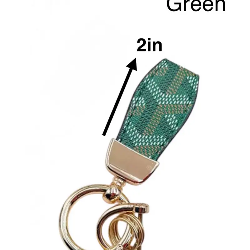Fashion Keychain Minimal Green Keychain 2in Plaid Design with Gold Ring for Stylish Accessory