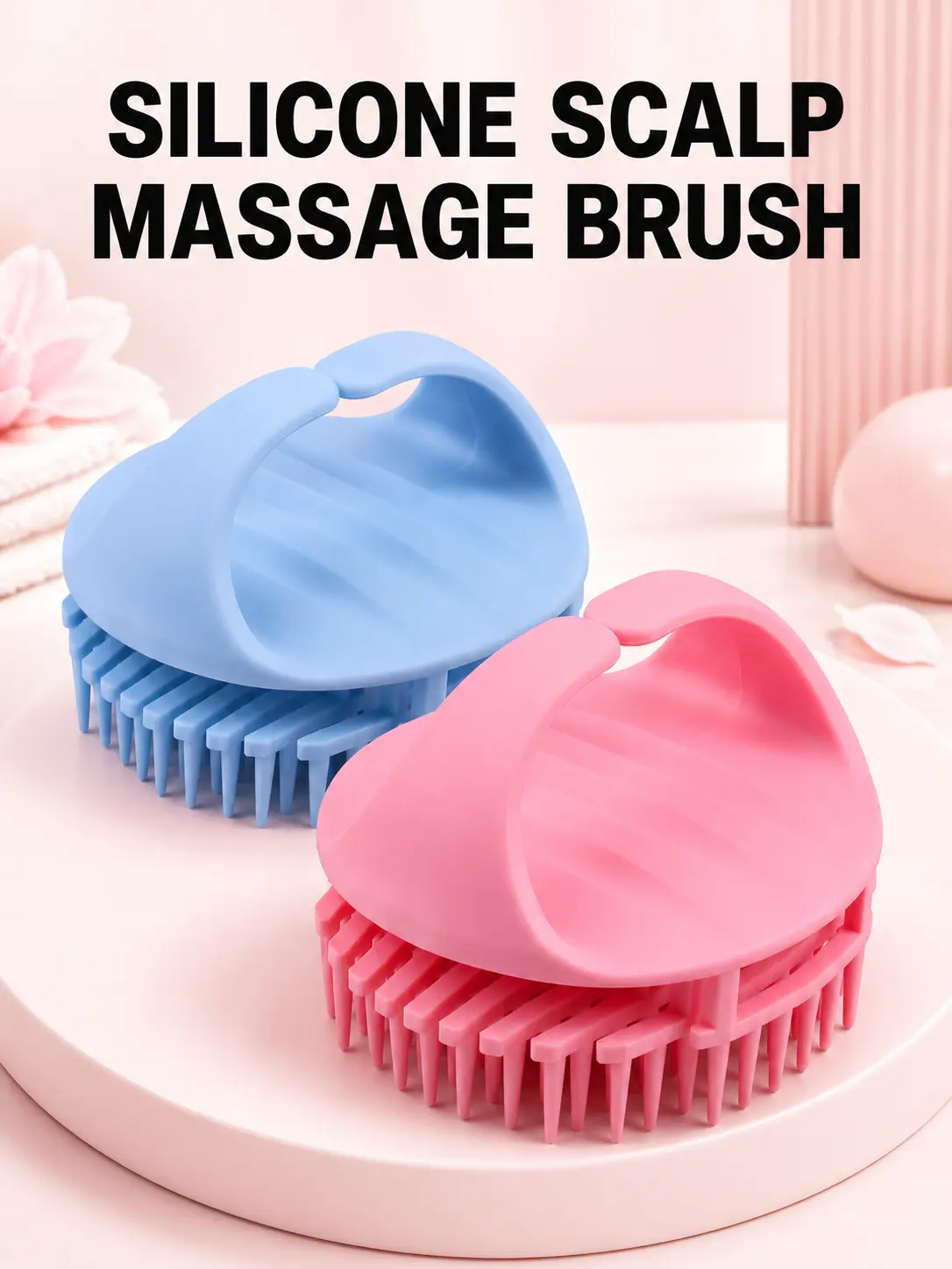 2 Pack Silicone Scalp Massager Shampoo Brush, Pink & Blue Soft Silicone Hair Washing Brush, Deep Cleansing Scalp Scrubber for Shower, Long Nail Friendly Hair Care Tool