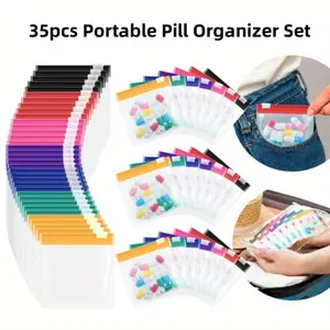35 Pcs Pill Pouch Bags Zippered Pill Pouch Set Reusable Translucent Medicine Organizer Self Sealing Medicine Organizer Travel Plastic Bags with Slide Lock for Storage(Classic,Classic Colors)