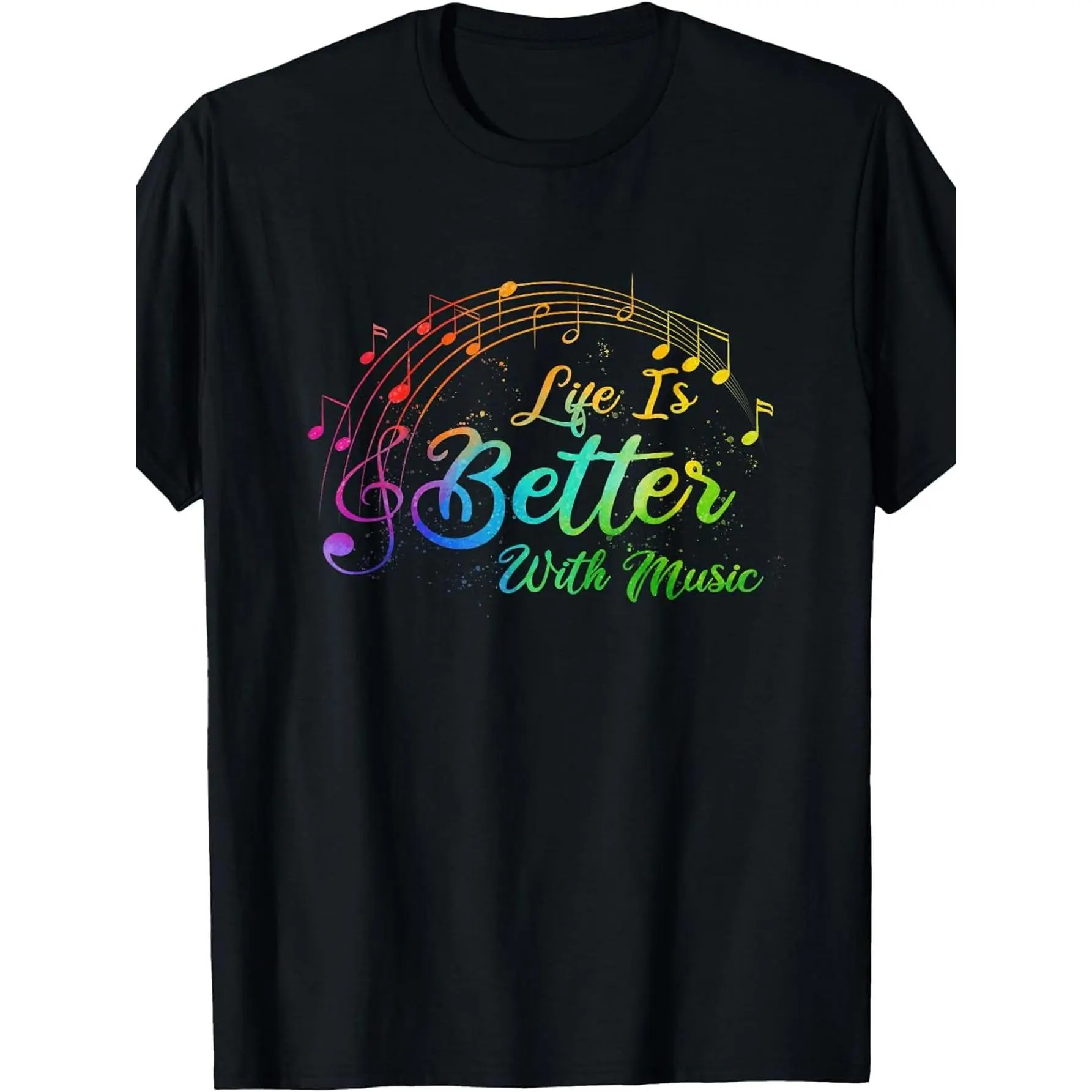 Women's plain T-shirt, round neck, size S -, holiday T-shirt, life is beautiful because of music, music girl, female musician T-shirt
