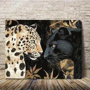 1 Piece, 2D Flat Wooden Frame Canvas Wall Art Can Be Hanged Directly, Unique Leopard and Black Panther Print Elegant, Canvas Decorative Wall Art for Bedroom and Living Room, Home Wall Decoration with Frame LLPKH5452, 2D Flat, Perfect for Room Decoration