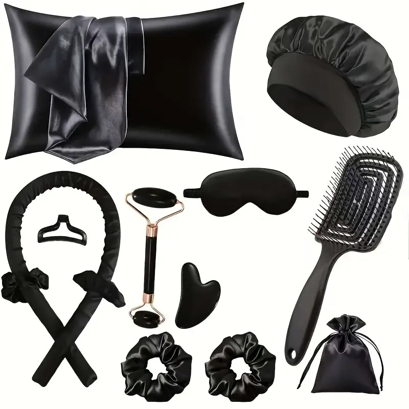 13-Piece Sleep Hair Design Tool Set, Includes Curler, Facial Massager, Pillowcase, Hollow Comb, Nightly Hair Care Styling Kit, Heatless Styling Tools, Heatless Curling Set, Perfect Gift