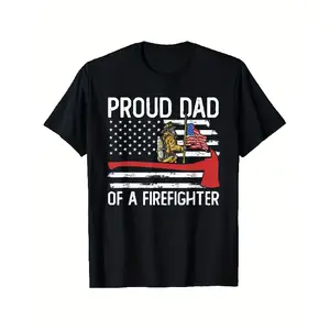 Proud Dad of a Firefighter T-Shirt - American Flag & Fire Axe Graphic, 100% 180gsm Microstretch Fabric, Regular Fit Casual Tee for Men (S-XXXL) - Father'S Day Gift for Firefighter Dads, Ou Gift, Unisex, Hot selling items, Crewneck Menswear Tshirt