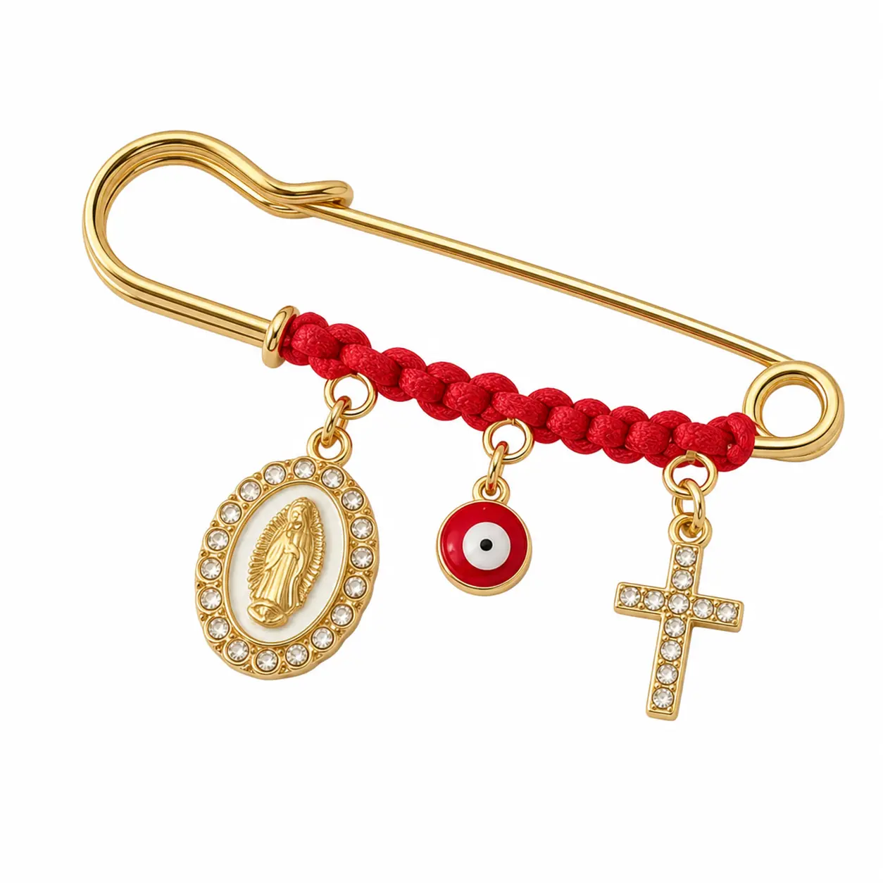 September Laurel Pregnancy Protection Brooch for Mom & Baby Religious Charm Maternity Safety Pin Brooch – Virgin Mary, Cross & Evil Eye Belly Jewelry Pin