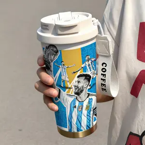 1 Pc insulated mug Messi Argentina champion vacuum cup, double wall stainless steel leak-proof travel coffee tumbler for hot cold drinks, keeps warm 12 h/cold 24 h, 18oz soccer fan thermal mug for women and men, world football lover holiday birthday gift