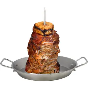 BBQ Vertical Skewer Pan Gyro Spit Shawarma Skewer Stand for oven, Al Pastor Skewer for Grill, El Pastor Hack for Tacos Al Pastor Chicken, Brazilian, Stainless Steel, with 8",10" stick