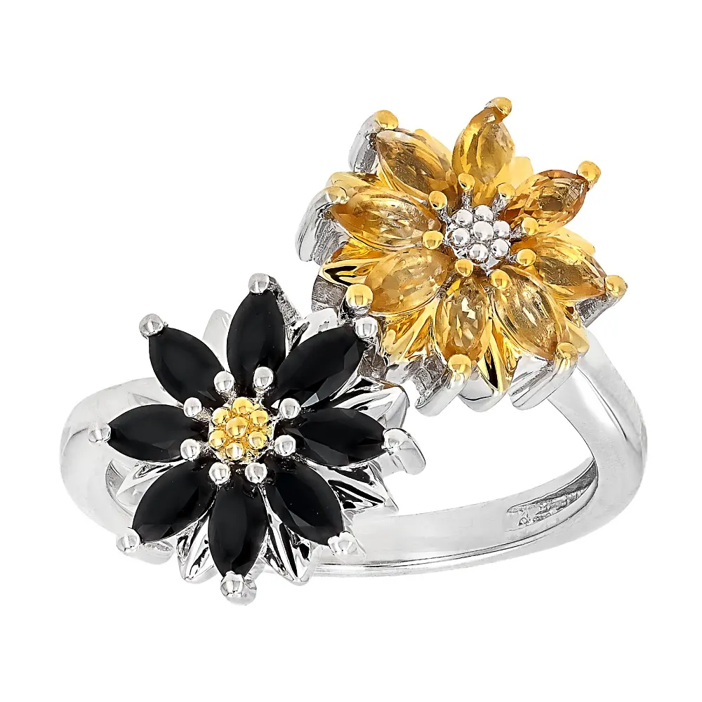 JTV Yellow Citrine Rhodium & 18K Yellow Gold over sterling silver ring 1.13ctw