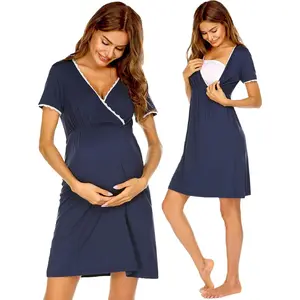 Nursing Nightgown Delivery and Labor Gown for Hospital Short Sleeve Maternity Breastfeeding Dress