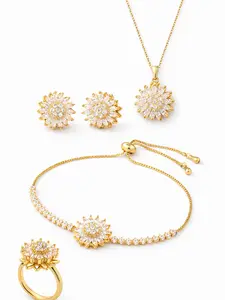 Fidget Spinning Sunflower Jewelry Set for Women, Anti Anxiety Rotating 4PCS Set Gift