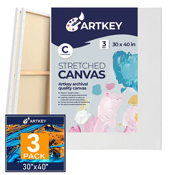 Large Canvas for Painting 30x40 Inch 3-Pack, 12.3 oz Triple Primed 100% Cotton Stretched Canvas, Blank Large Canvases for Oil Paint Acrylics Pouring & Wet Art Media