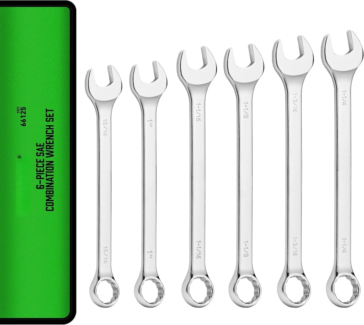 SAE Wrench Set, Large Wrench Set, 6- 15/16, 1", 1-1/16", 1-1/8", /16", 1-1/4" Long Big Box End Wrenches  Set with Rolling Pouch, 12 Point Combination Wrenches Sets