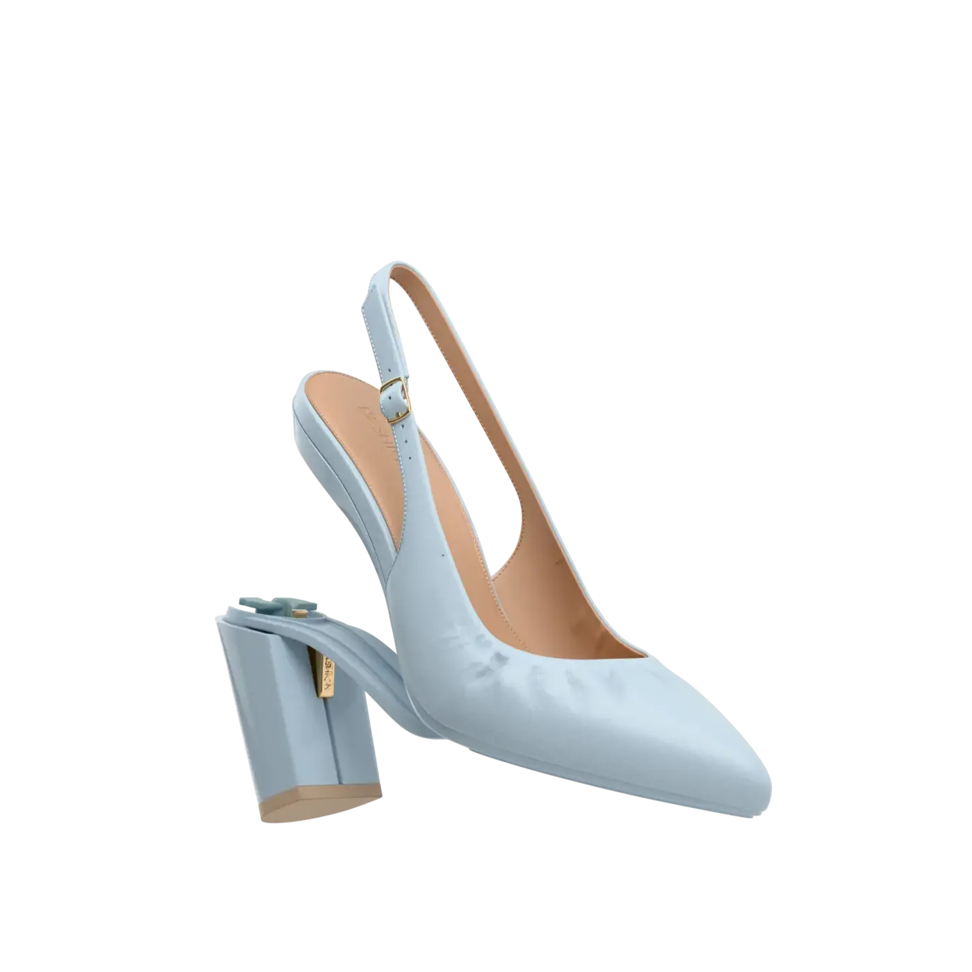 Slingback Buckle Pump - Baby Blue Leather 4" Block
