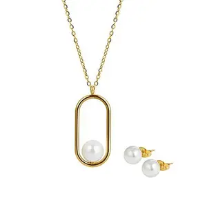 Stately Steel Pearls Pearl Necklace and Stud Earrings Set