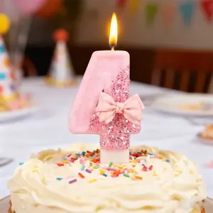 1 pcs Glitter Number Birthday Candle with Bow - Elegant Cake Hat, perfect for parties, anniversaries, weddings, and Valentine's Day decorations, ideal for creating a festive atmosphere, Cake Decorating Supplies