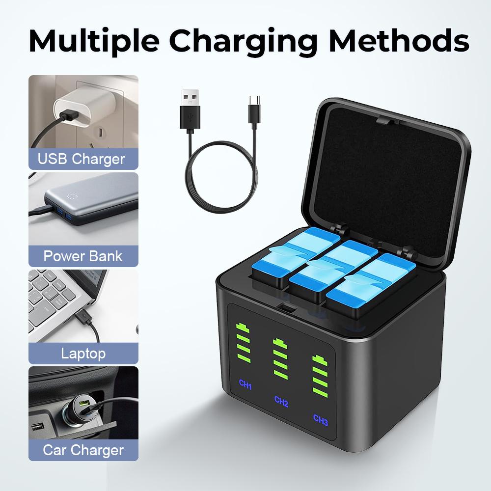 2000mAh Batteries for GoPro Hero 12 with 3 Channel Battery Charging Station Compatible with GoPro Hero 12, 11, 10, 9 Black Camera (2 Batteries & 1 Charger)