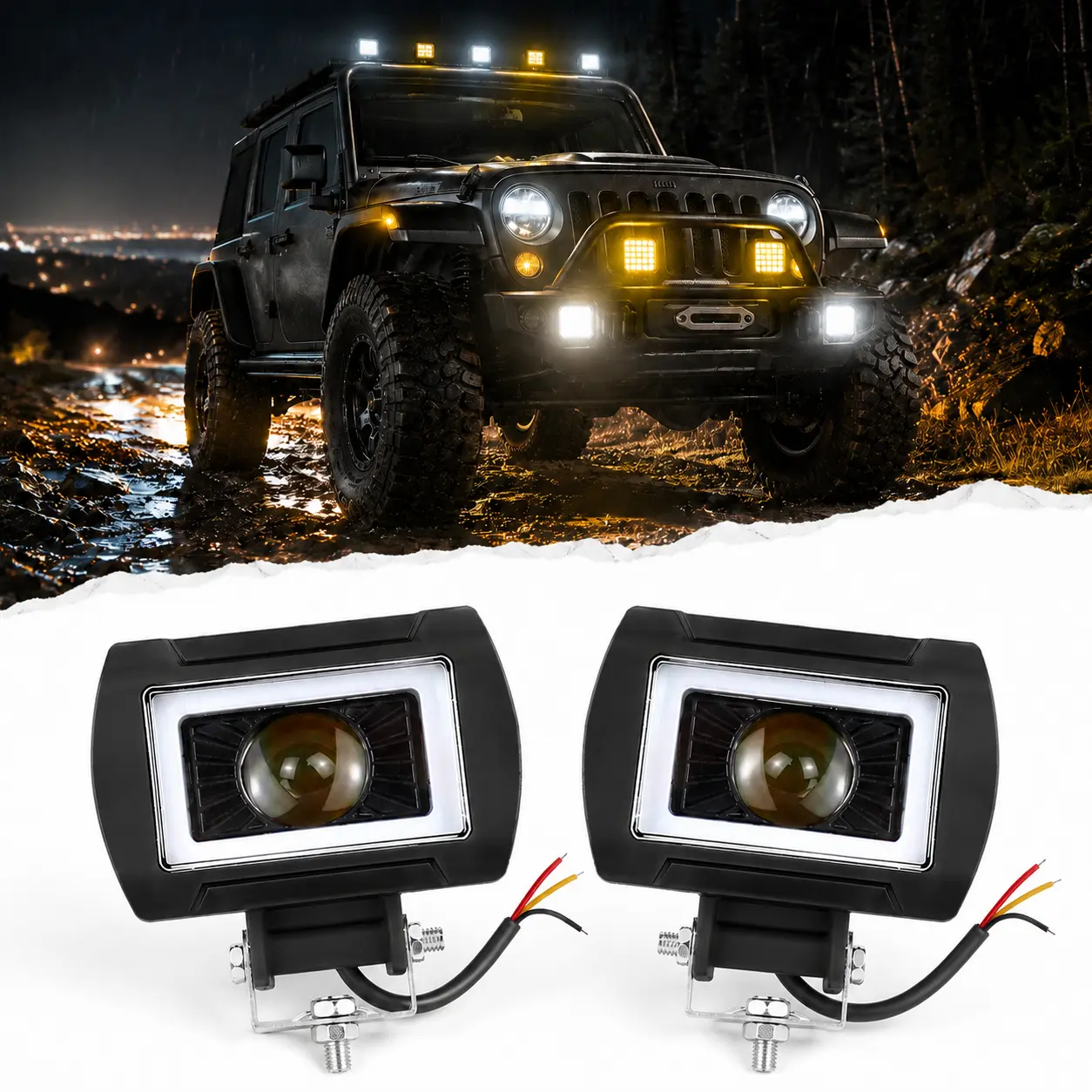 2PCS 20W 3000LM Dual-Color LED Pods - Amber/White Spot Outdoors Driving Work Fog Lights, IP66 Waterproof Universal Fit Auxiliary Lamps for Tractor, SUV, ATV