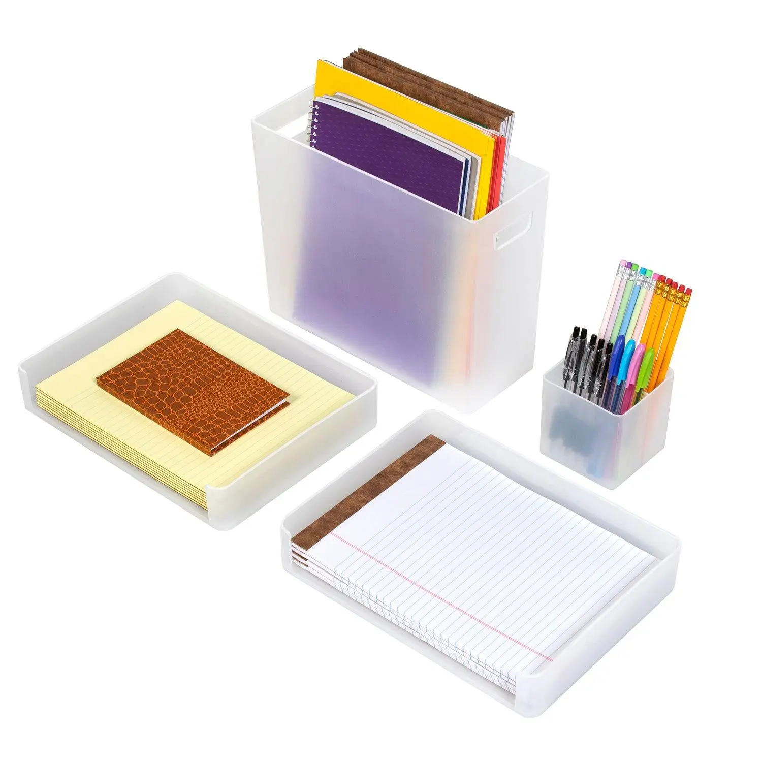 Sorbus 4-Piece Desk Organizer Set for Office Supplies - Stationery File Box, 2-Tier Letter Tray, Pen Holder Cup, Clear Transparent Design