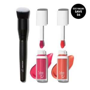 e.l.f. Sunset Flush Blush Bundle - Camo Liquid Blushes in Hot Pink & Coral Crush with Angled Brush for Ombre Effect
