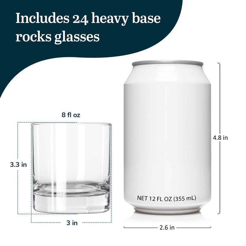 Libbey 916CD Heavy Base Rocks Glasses Set, Simple Glassware Drinking Glasses Set of 24, Stylish, Dishwasher Safe Glasses for Cocktail Parties And More